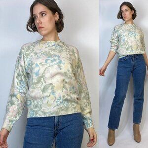 Vintage 1980s PASTEL Floral ANGORA Wool Sweater! Medium